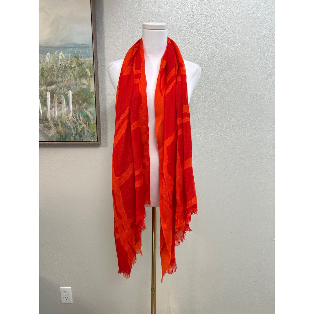 Red Orange Abstract Grid Oversized Wrap Scarf Fringed Sarong Beach Coverup